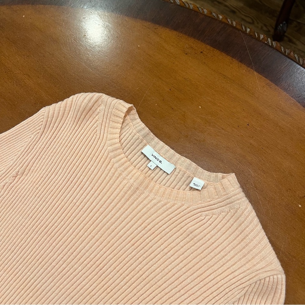 VINCE Marled Rib Crew Pullover Sweater Rose Water/Petal Still Large Knit Wool - Picture 6 of 16